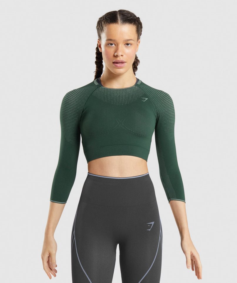 Przycięte Topy Gymshark Apex Seamless Damskie Ciemny Zielone | PL 807SHI